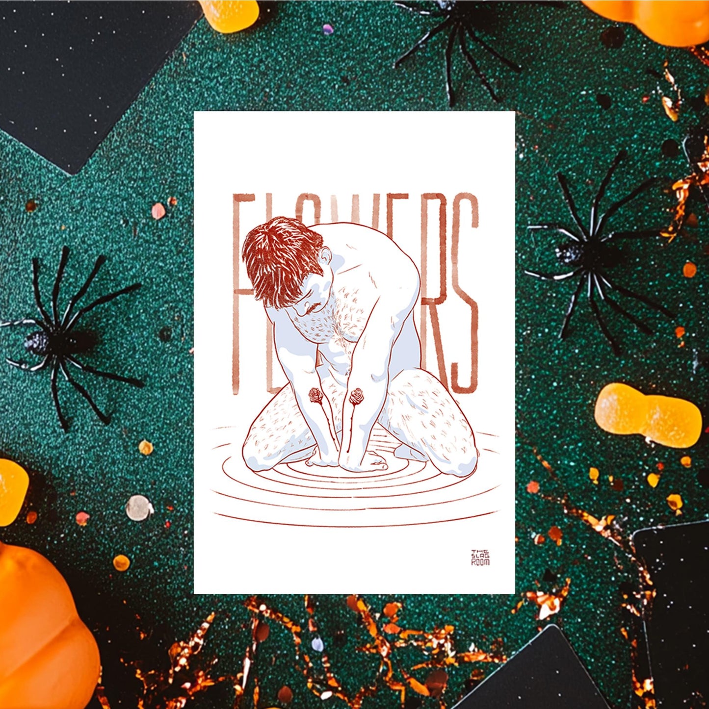 Flowers | gay halloween giftcard queer postcard art male nude