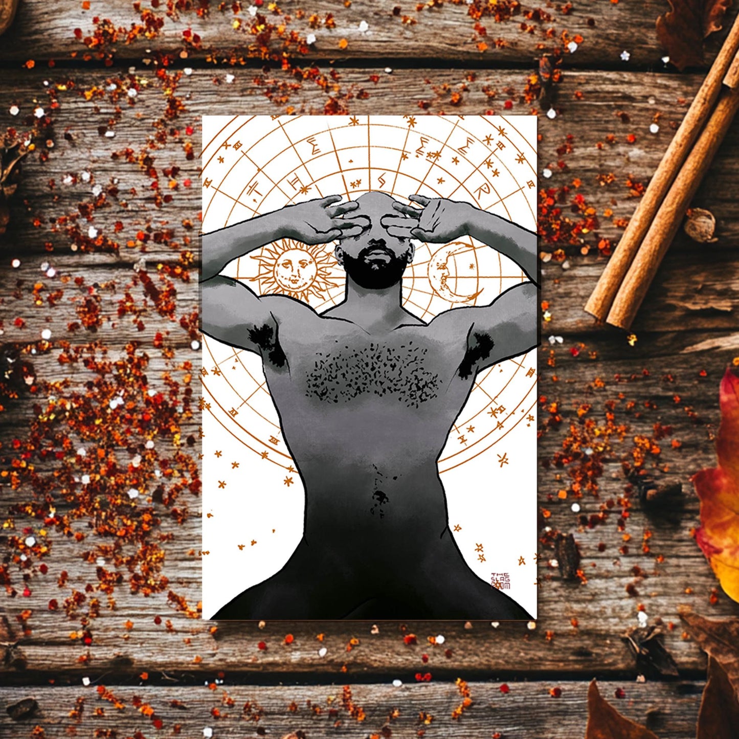 The Seer | gay halloween giftcard queer postcard art male nude