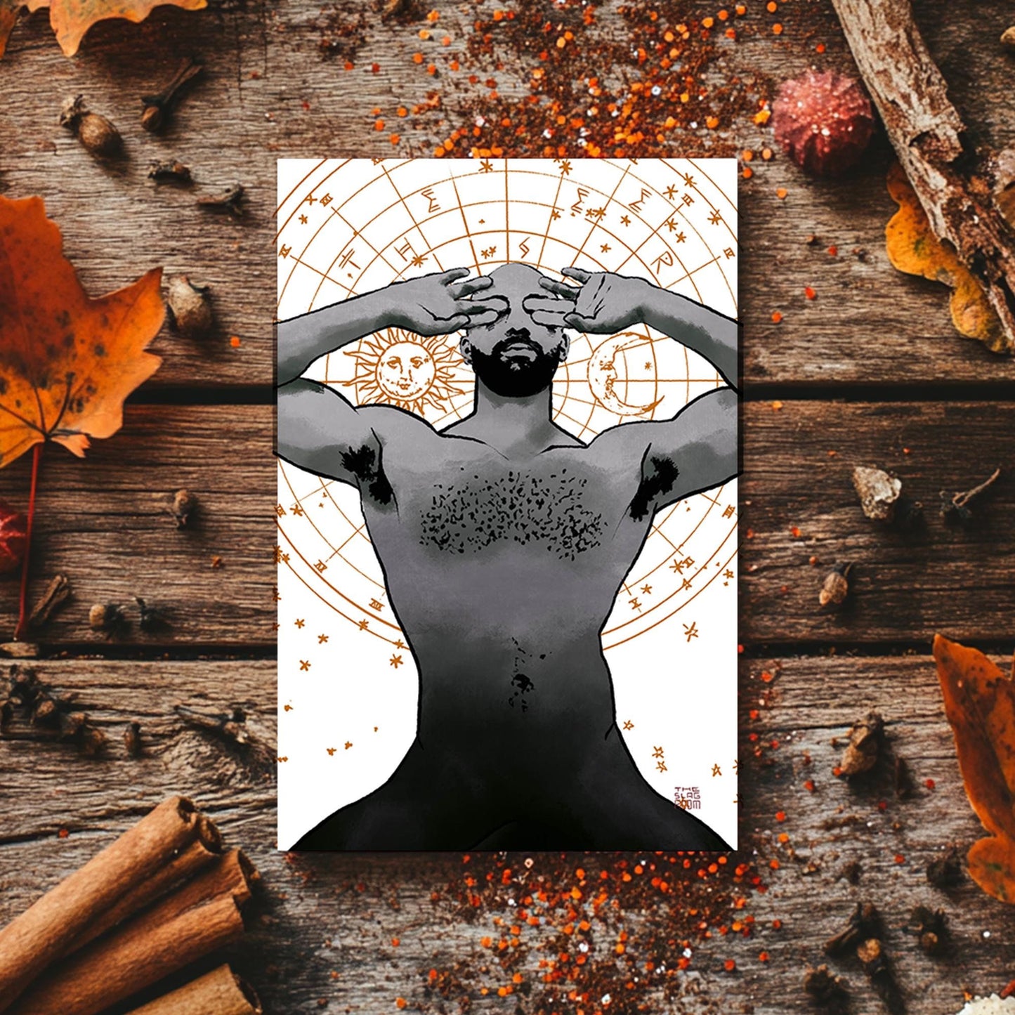 The Seer | gay halloween giftcard queer postcard art male nude