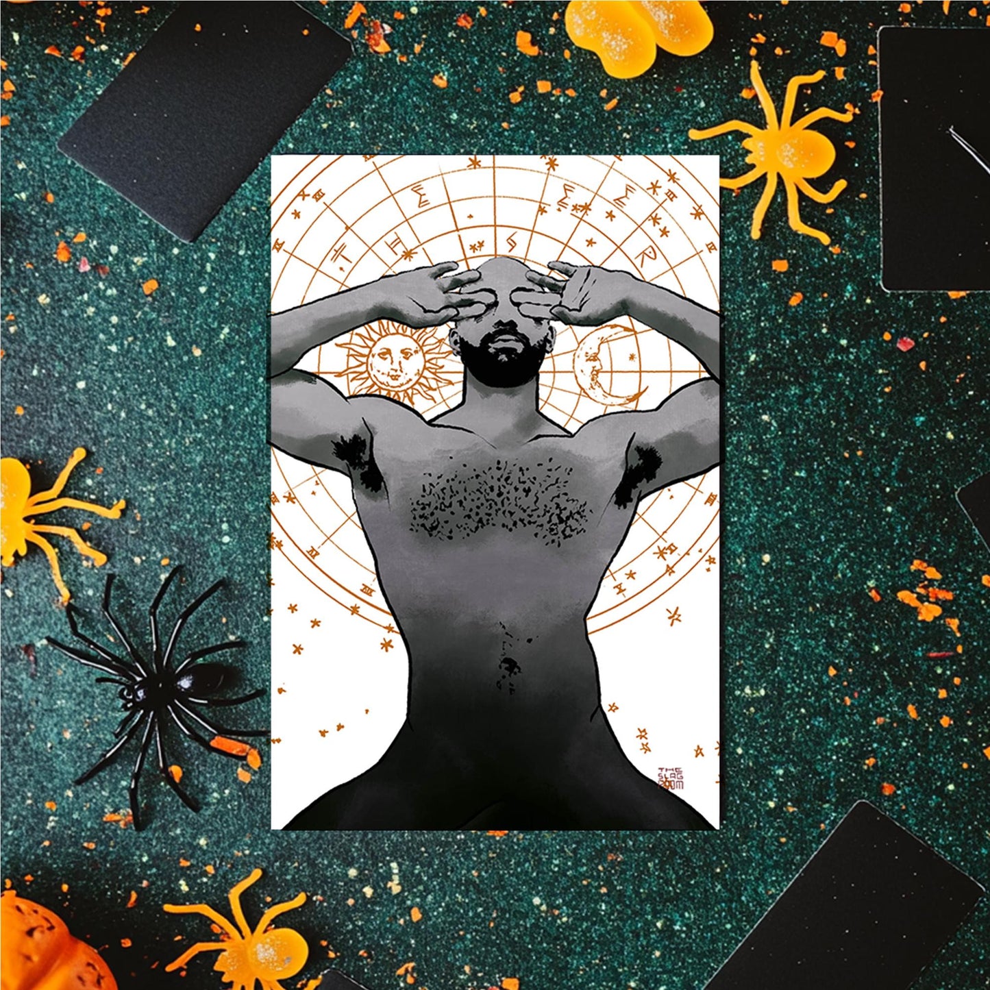 The Seer | gay halloween giftcard queer postcard art male nude