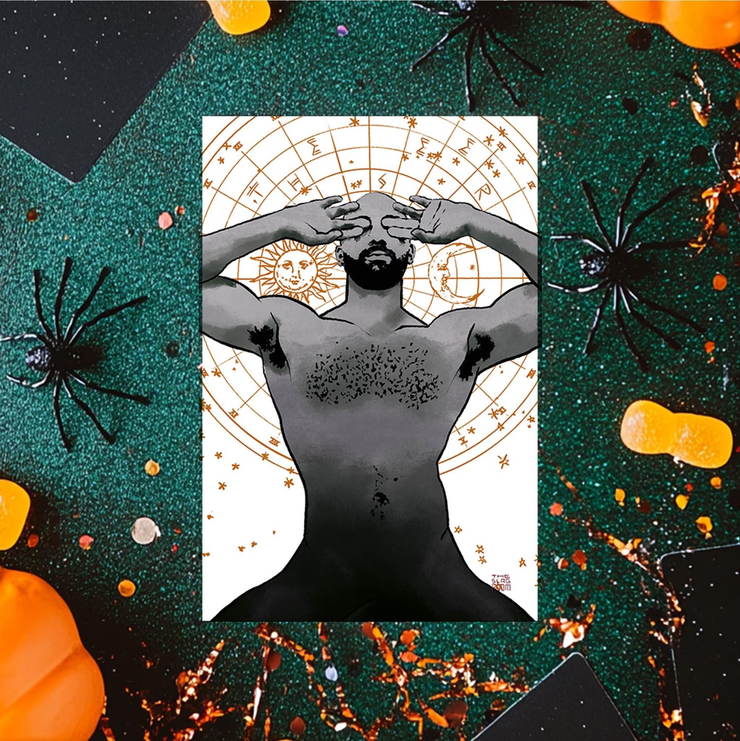 The Seer | gay halloween giftcard queer postcard art male nude