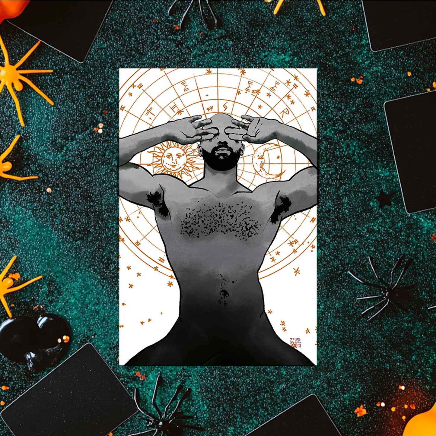 The Seer | gay halloween giftcard queer postcard art male nude