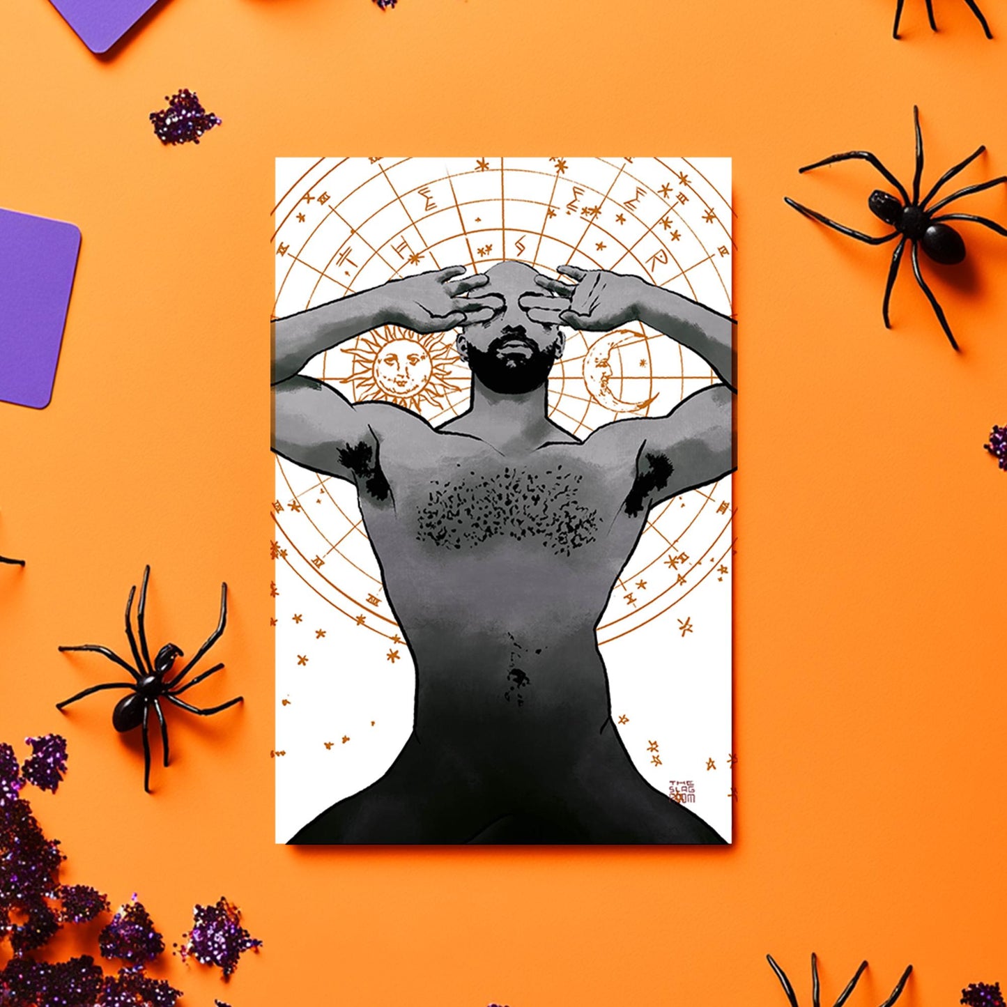The Seer | gay halloween giftcard queer postcard art male nude
