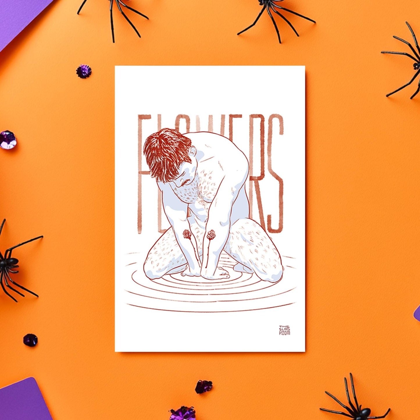 Flowers | gay halloween giftcard queer postcard art male nude