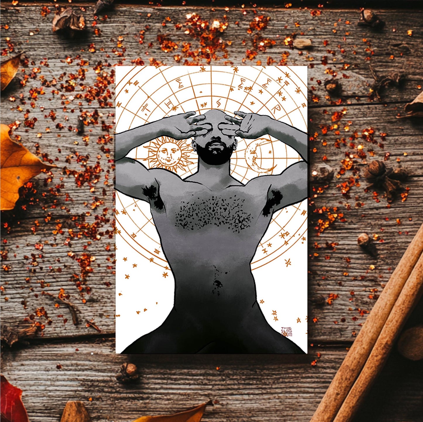 The Seer | gay halloween giftcard queer postcard art male nude