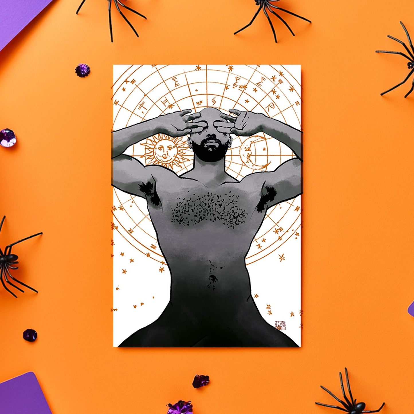The Seer | gay halloween giftcard queer postcard art male nude