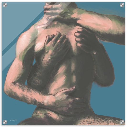 Hands [Blue] | gay art acrylic print, fine art nude, homoerotic art, gay nude model