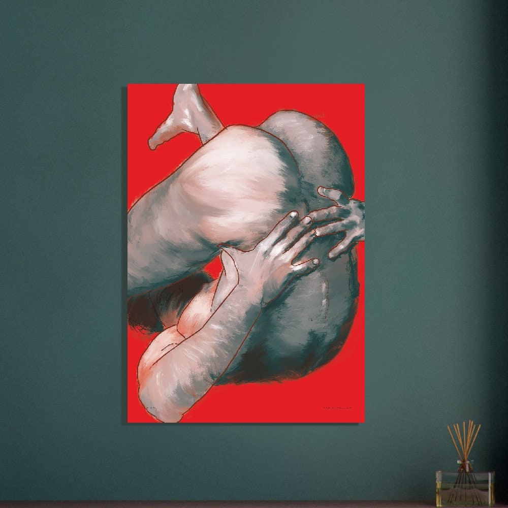 The Roll [Red] | gay erotic art, full frontal nudity, nude model, naked man