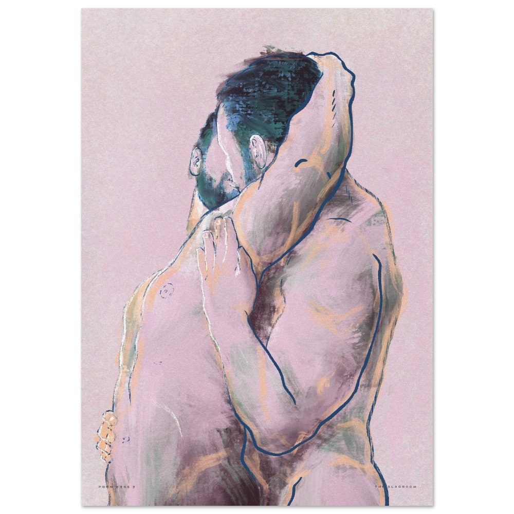 PORN KISS 3 | Gay art print, gay porn, homoerotic art, gay male frontal