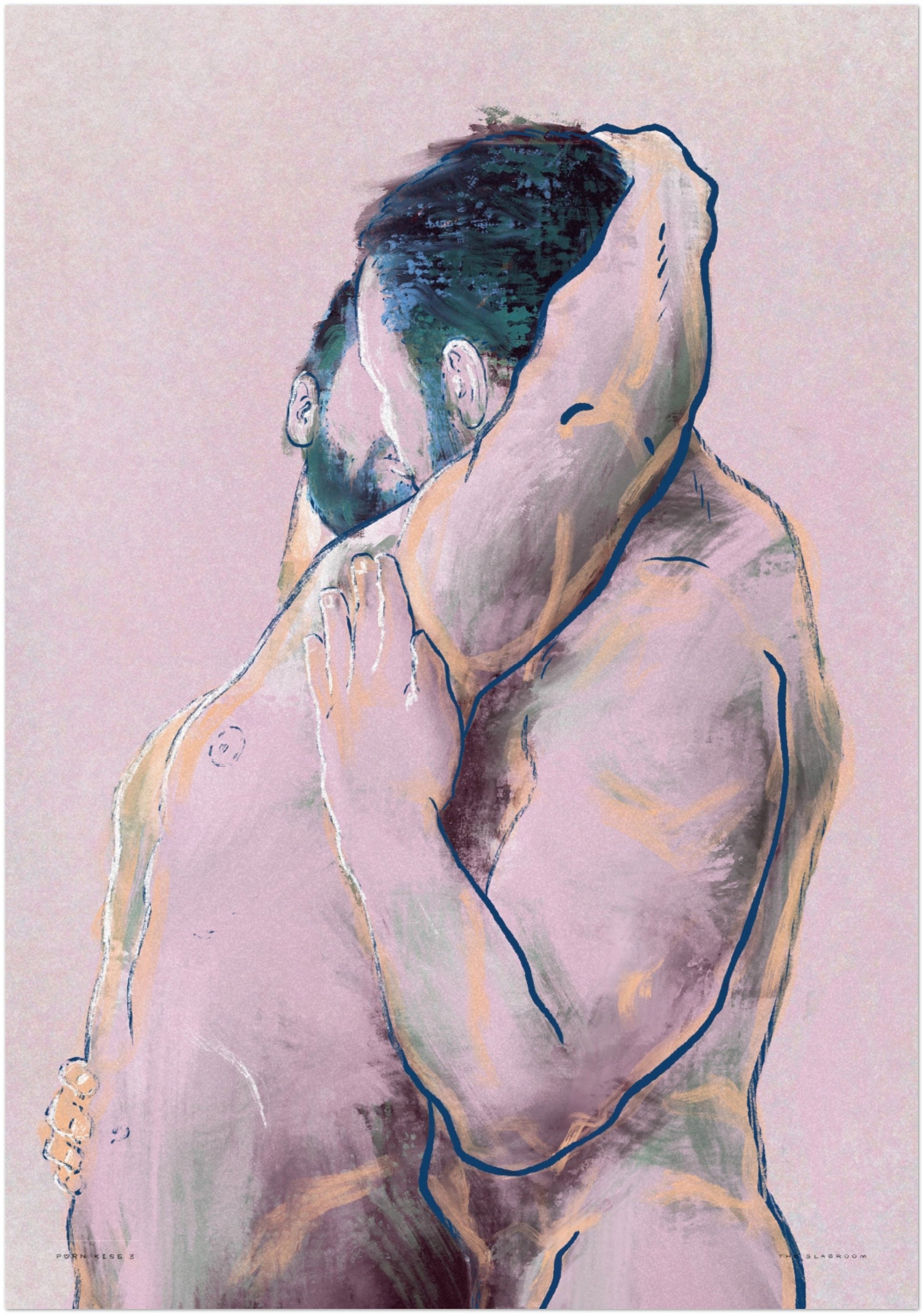 PORN KISS 3 | Gay art print, gay porn, homoerotic art, gay male frontal