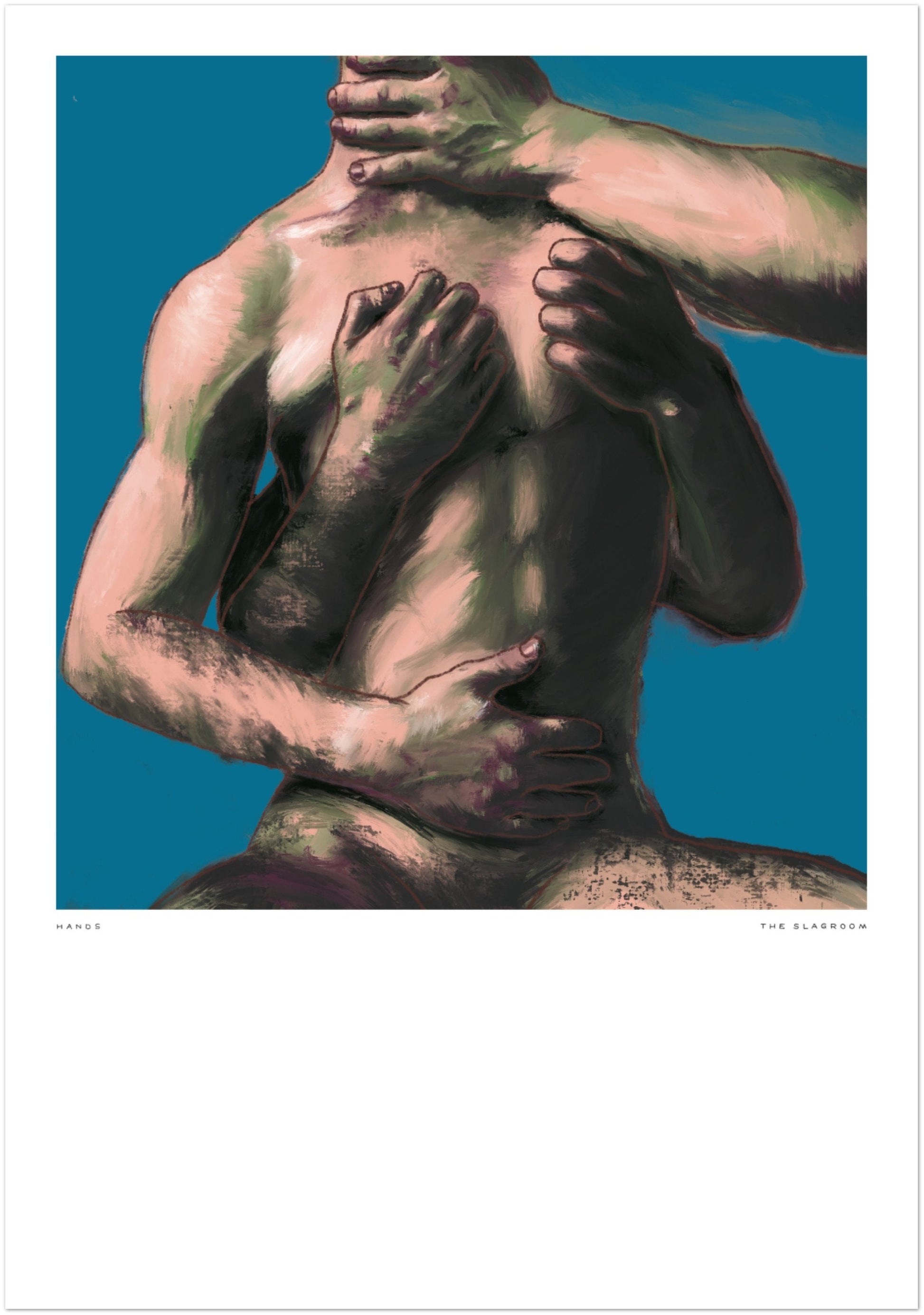 Hands [Blue] | gay wall art, male nude model, LGBTQ erotic decor, gay pride gift