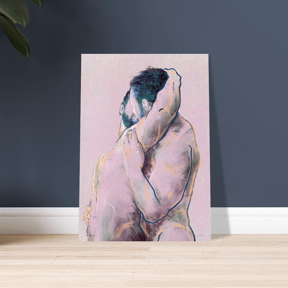 PORN KISS 3 | Gay art print, gay porn, homoerotic art, gay male frontal