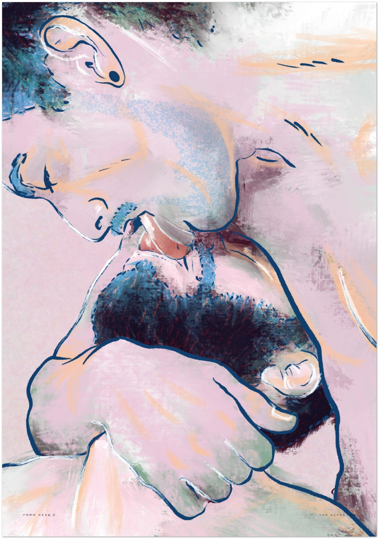 P0RN KISS 2 | sensual queer art print, nude line drawing, erotic nudity