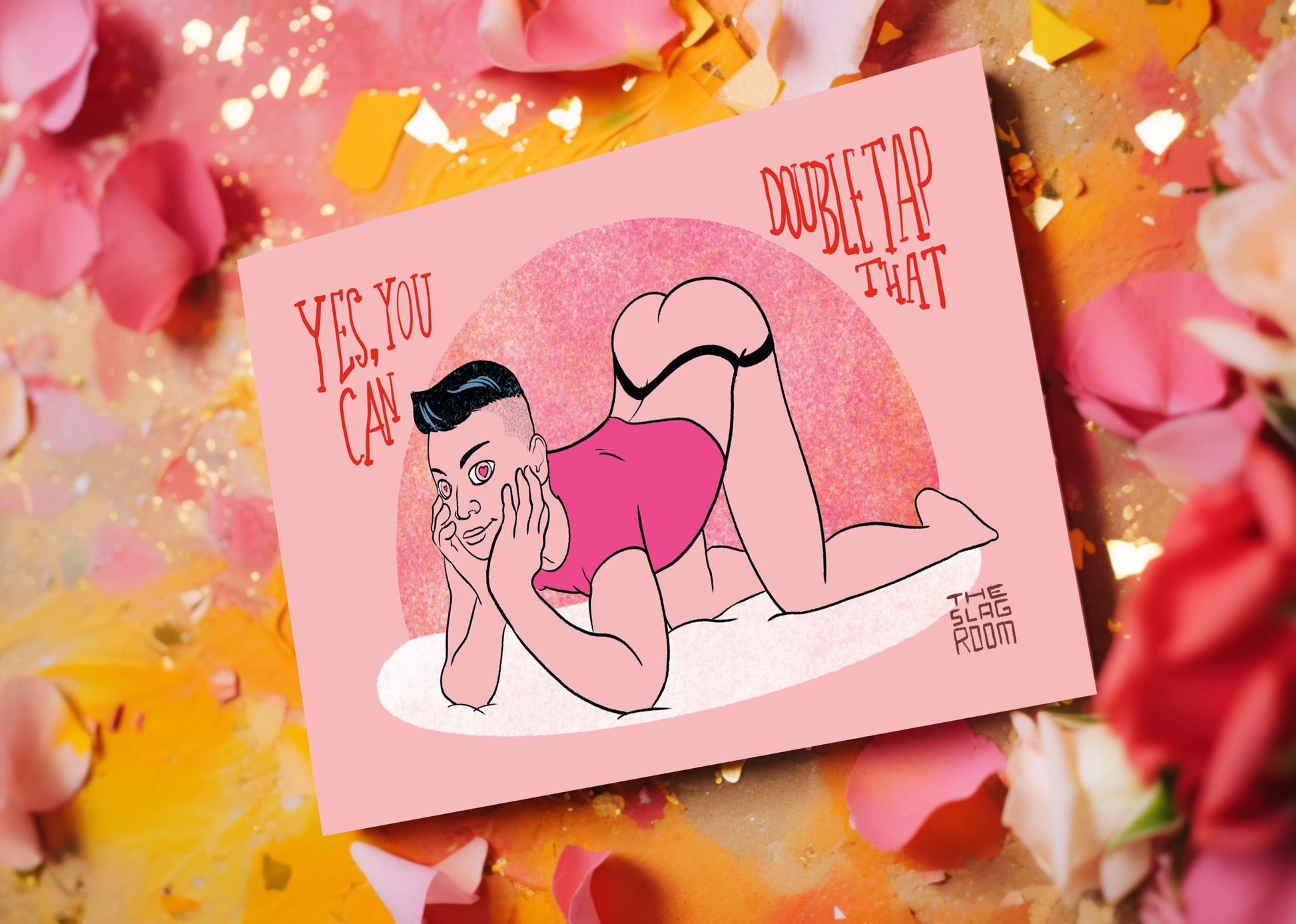 Valentines card - double tap, gay art postcard