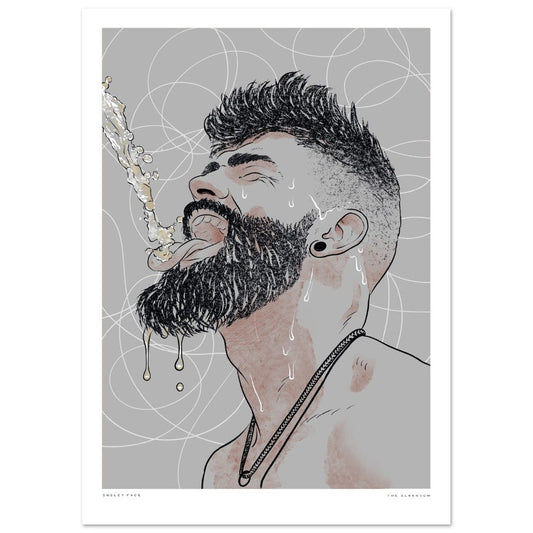 Smiley Face [Grey] | gay art print, queer illustration, Tom of Finland print