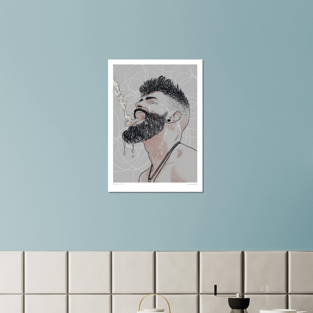 Smiley Face [Grey] | gay art print, queer illustration, Tom of Finland print