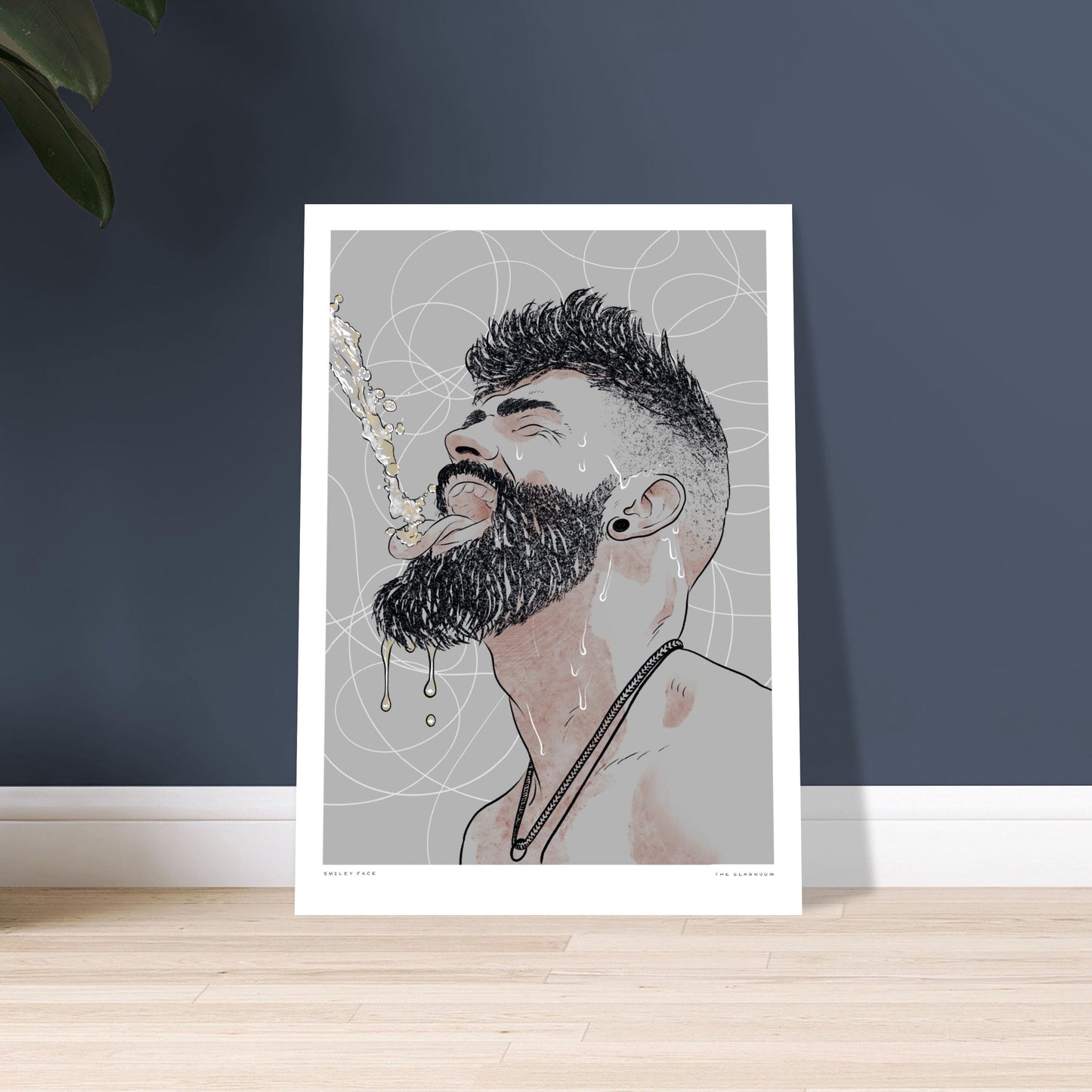 Smiley Face [Grey] | gay art print, queer illustration, Tom of Finland print