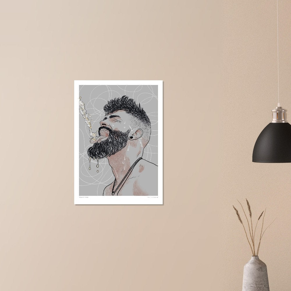 Smiley Face [Grey] | gay art print, queer illustration, Tom of Finland print