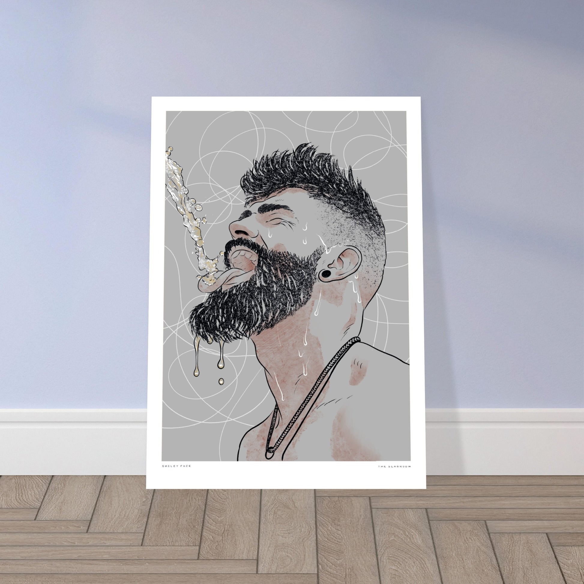 Smiley Face [Grey] | gay art print, queer illustration, Tom of Finland print