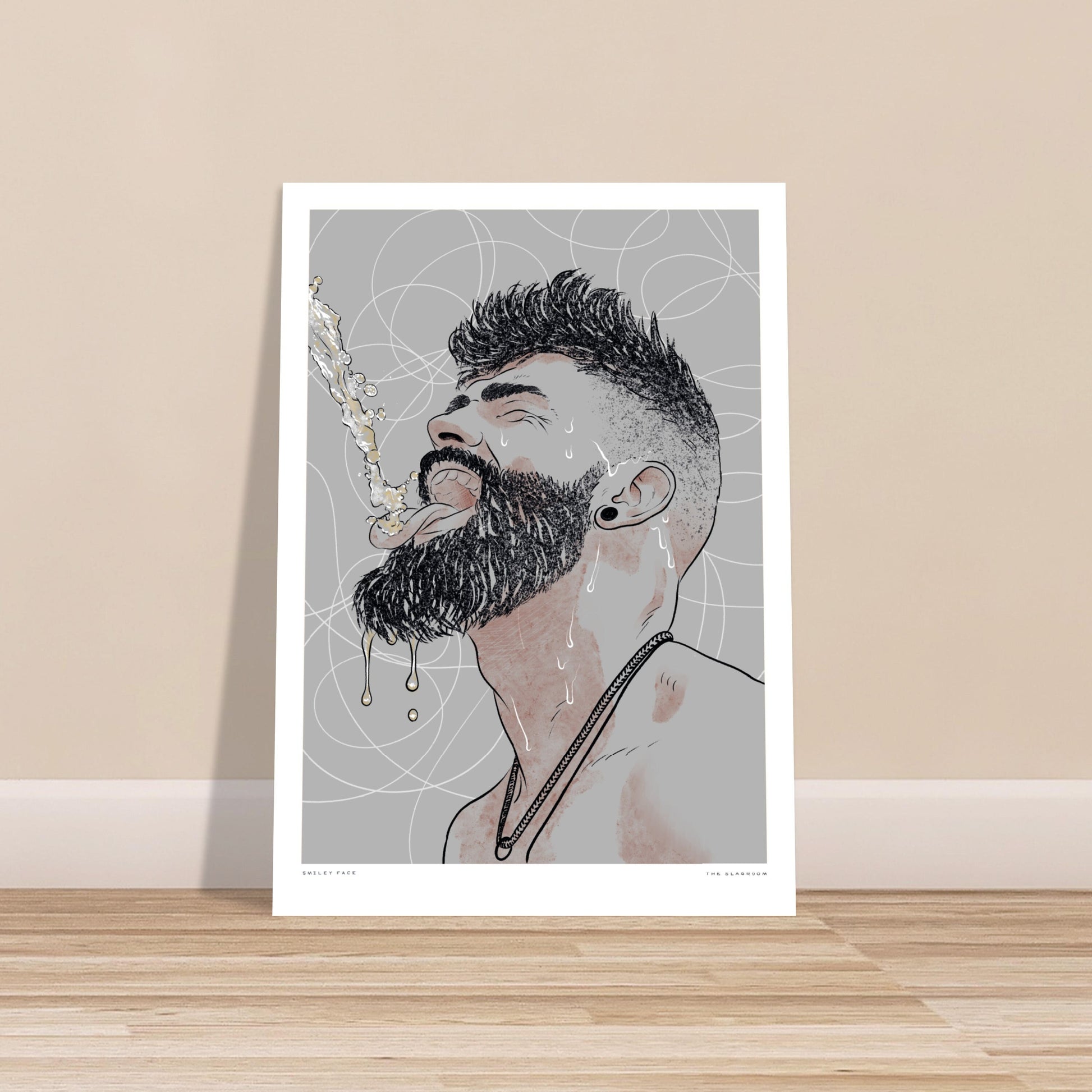 Smiley Face [Grey] | gay art print, queer illustration, Tom of Finland print