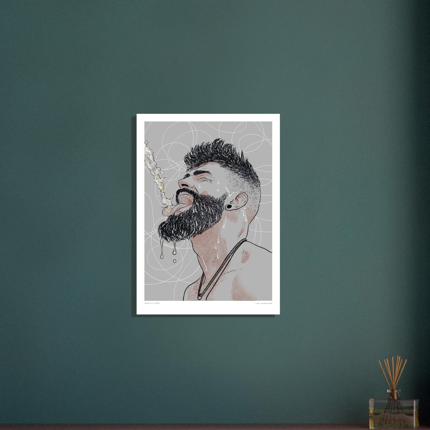 Smiley Face [Grey] | gay art print, queer illustration, Tom of Finland print