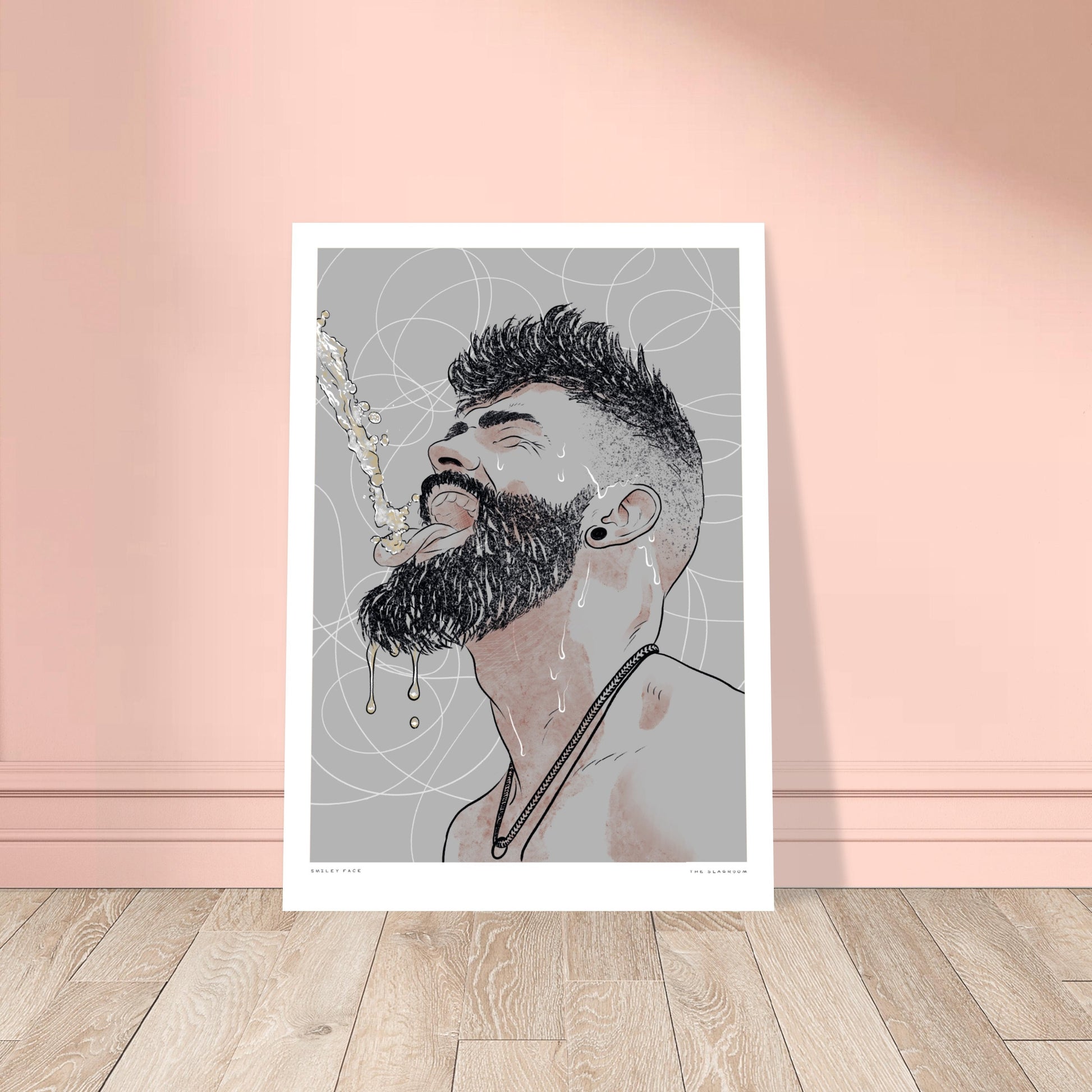 Smiley Face [Grey] | gay art print, queer illustration, Tom of Finland print