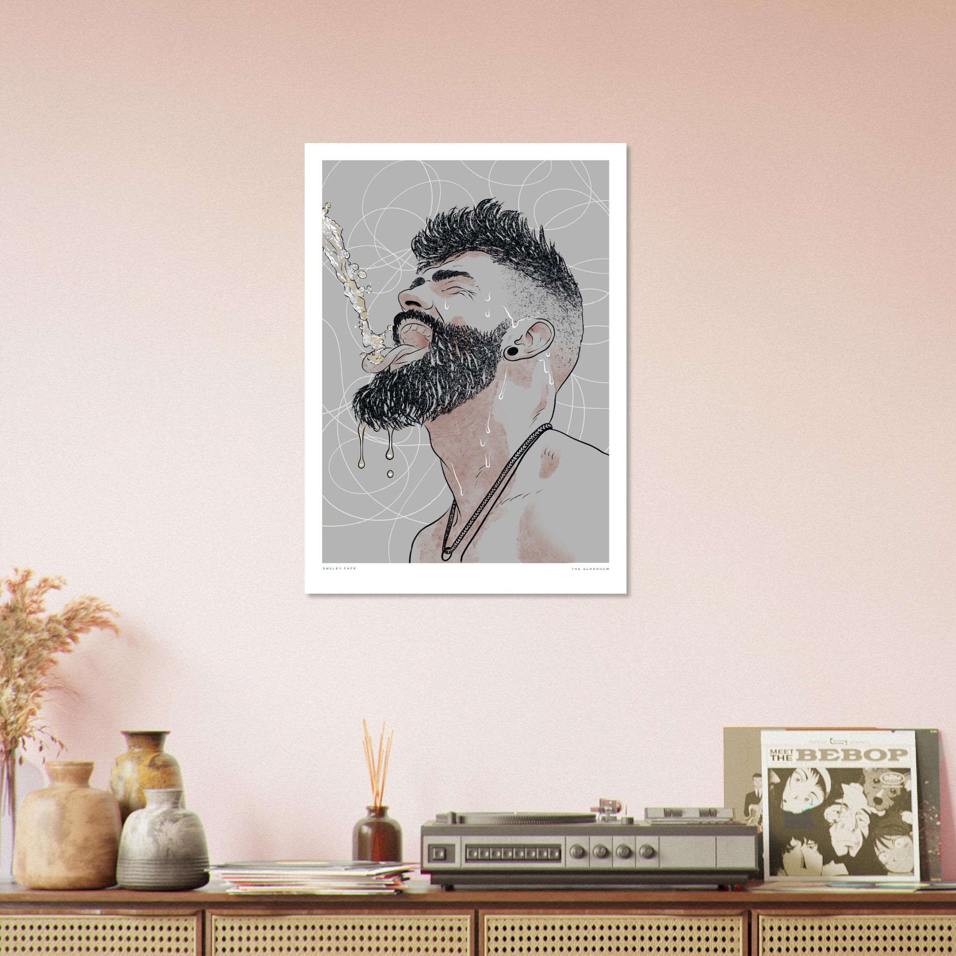 Smiley Face [Grey] | gay art print, queer illustration, Tom of Finland print