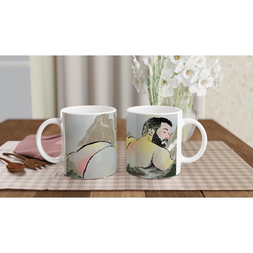 Camping | white ceramic mug gay art Tom of Finland