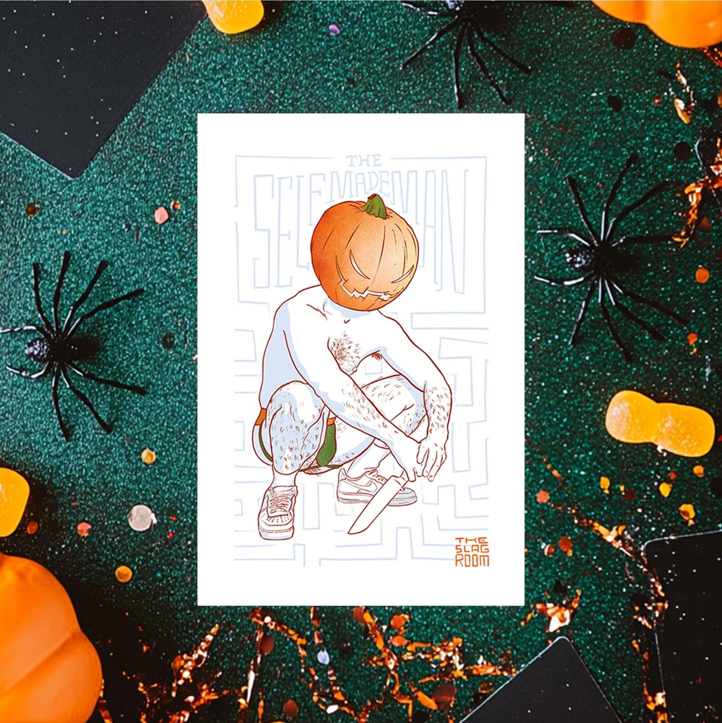 The Selfmade Man | gay halloween giftcard queer postcard art male nude