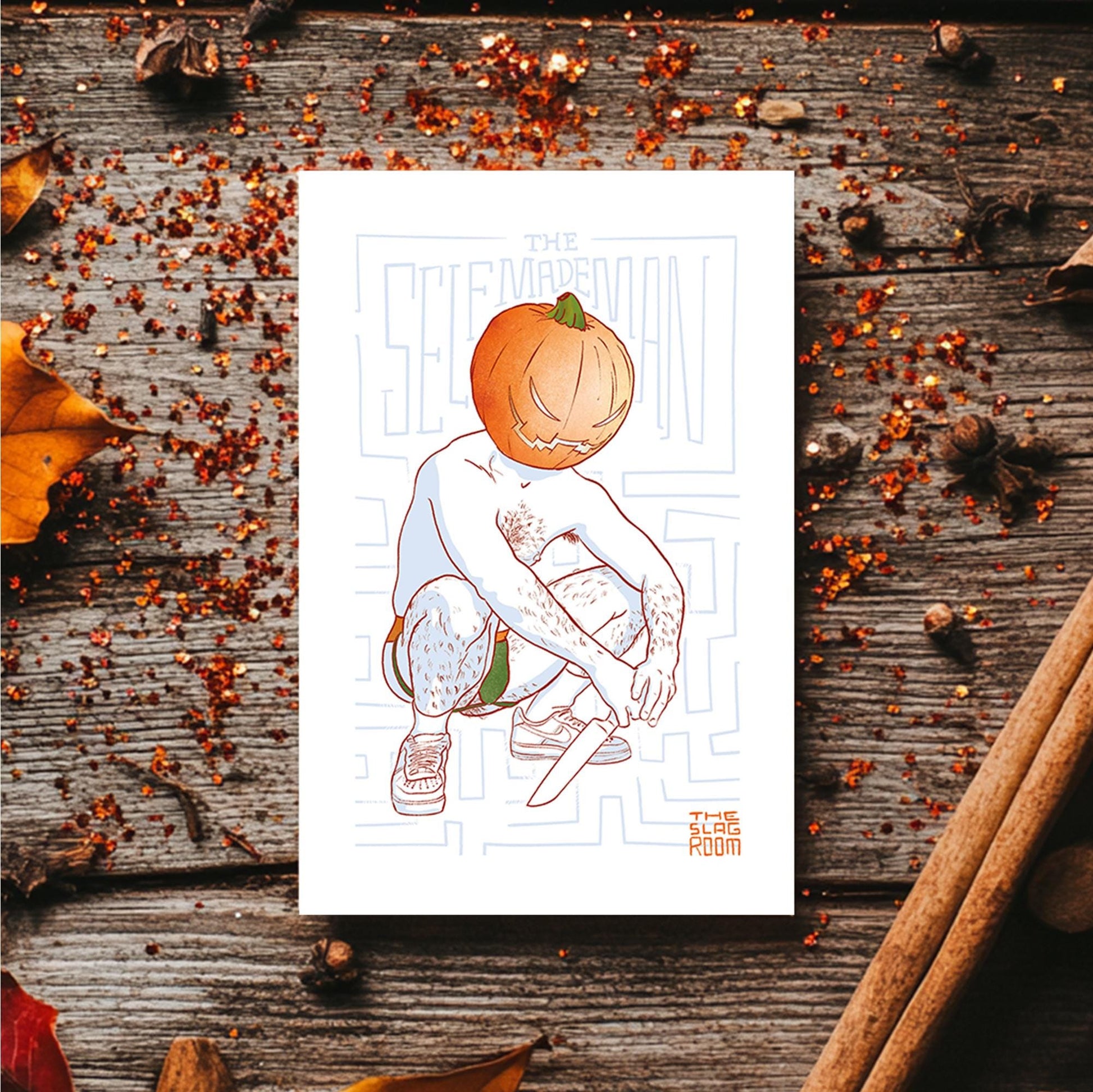 The Selfmade Man | gay halloween giftcard queer postcard art male nude