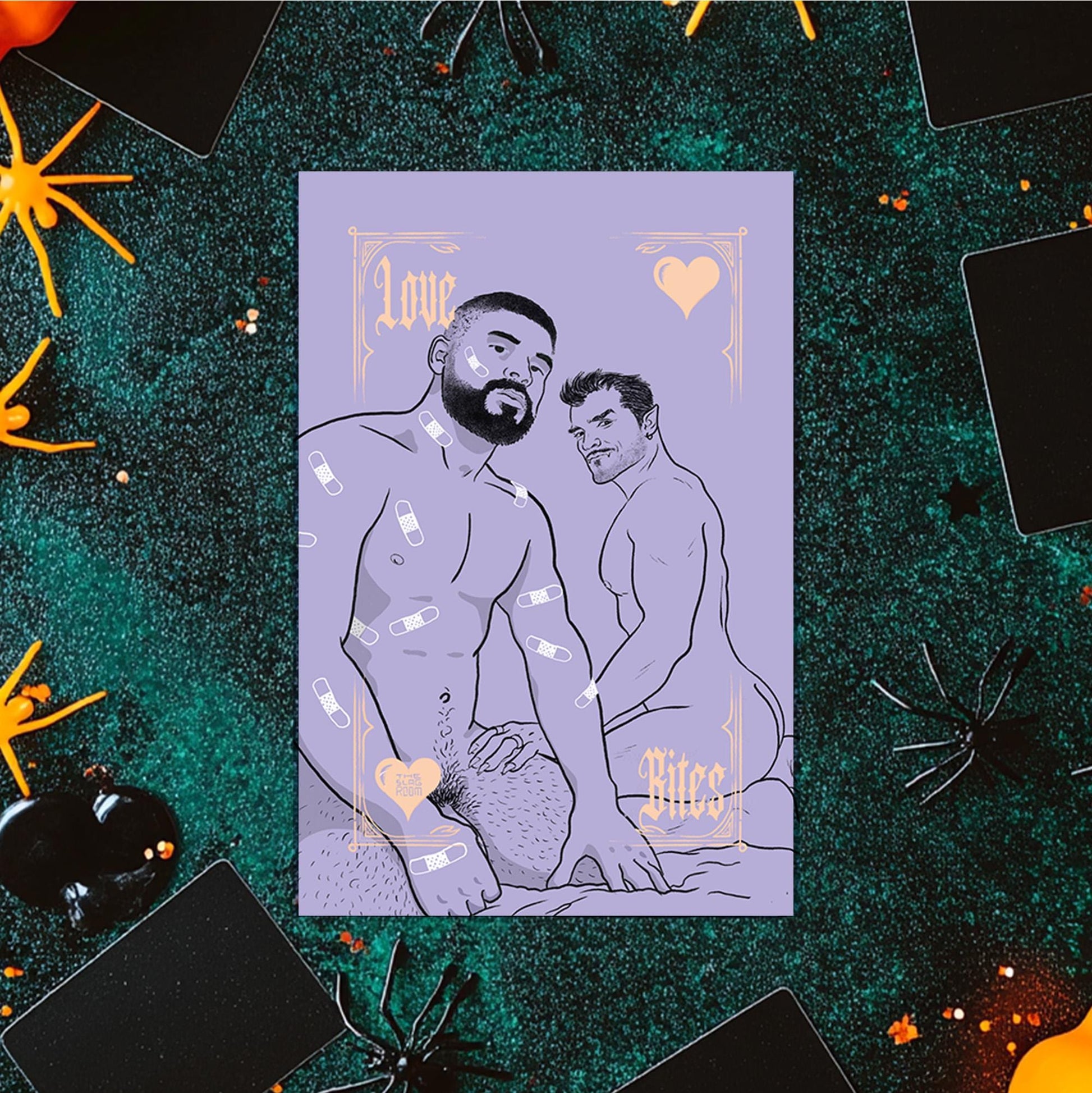 Love Bites | gay halloween giftcard queer postcard art male nude
