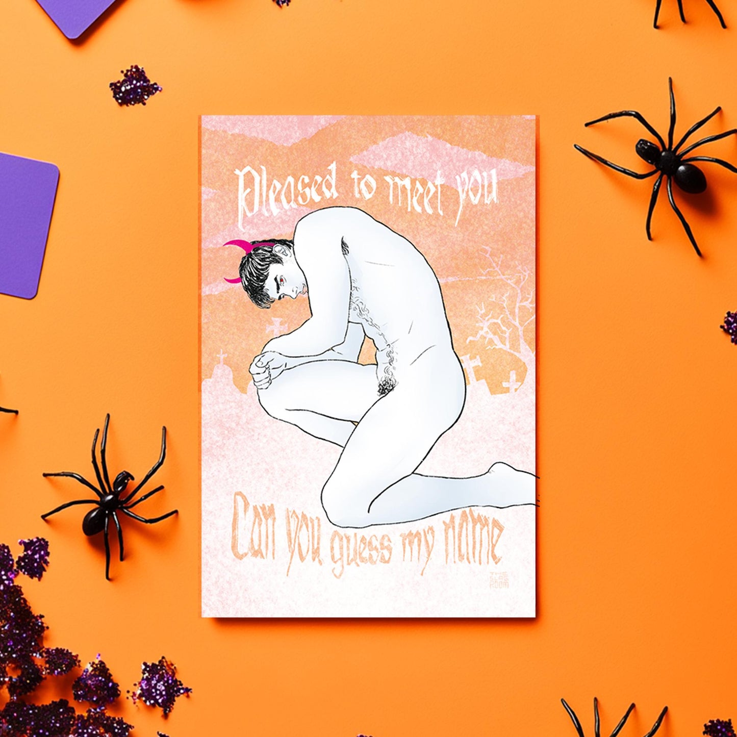 Pleased To Meet You | gay halloween giftcard queer postcard art male nude