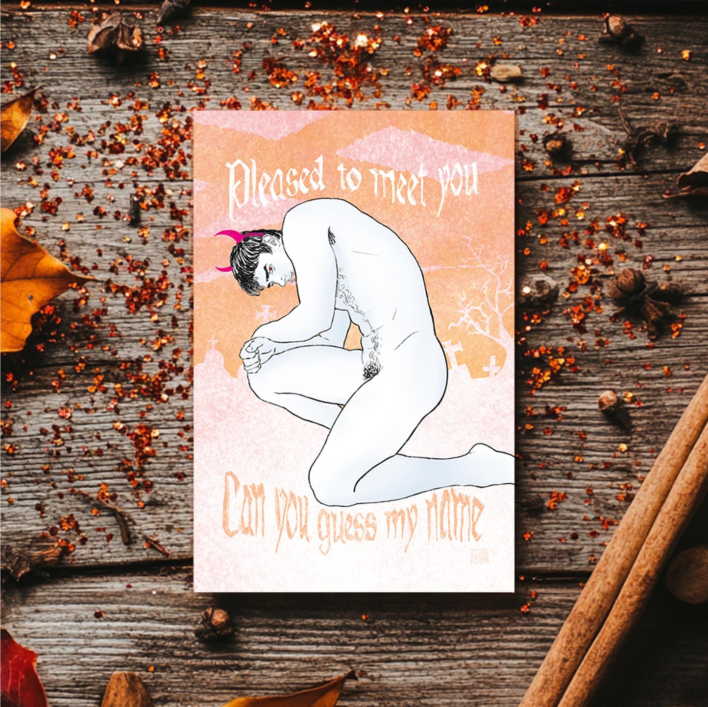 Pleased To Meet You | gay halloween giftcard queer postcard art male nude