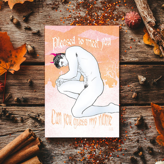 Pleased To Meet You | gay halloween giftcard queer postcard art male nude