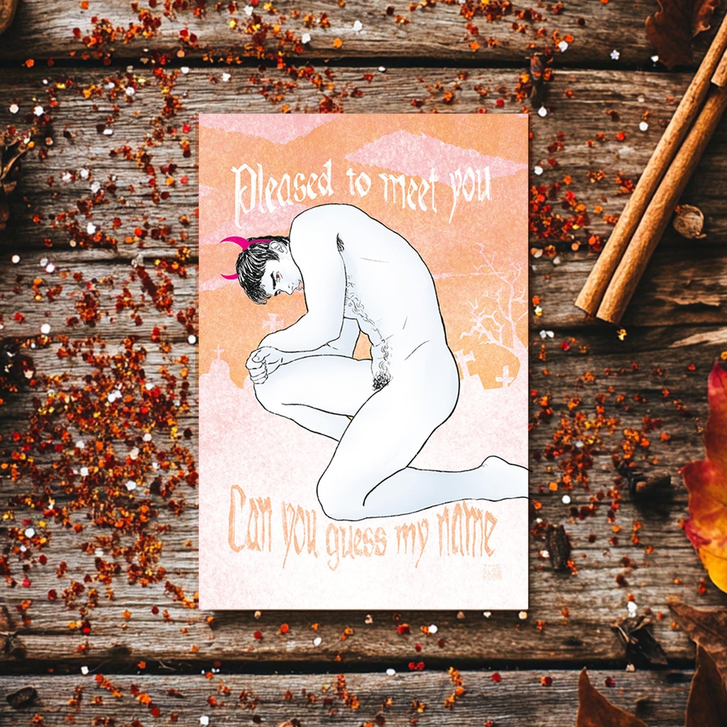 Pleased To Meet You | gay halloween giftcard queer postcard art male nude