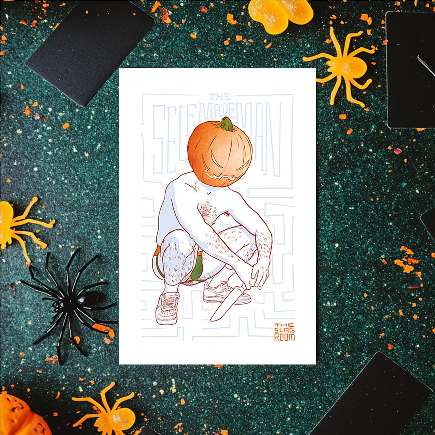 The Selfmade Man | gay halloween giftcard queer postcard art male nude