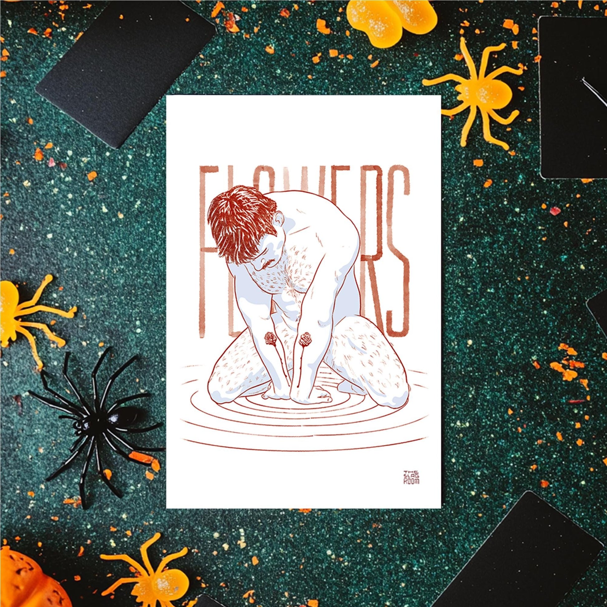 Flowers | gay halloween giftcard queer postcard art male nude