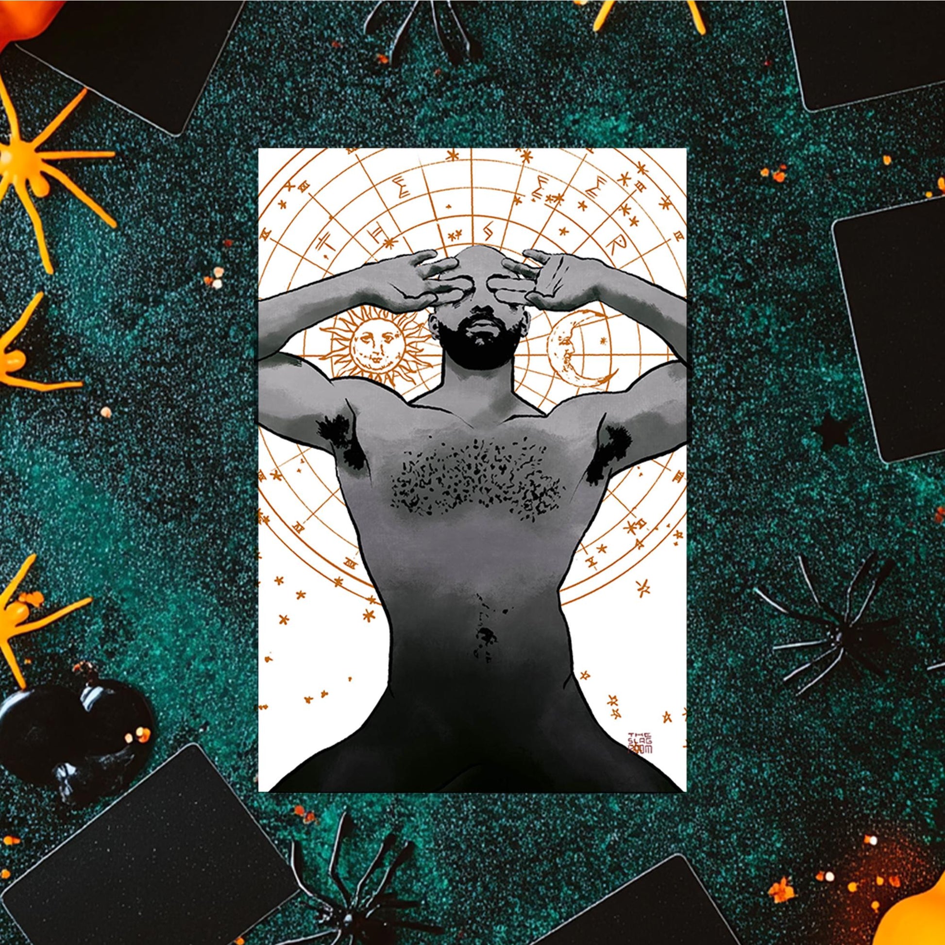 The Seer | gay halloween giftcard queer postcard art male nude