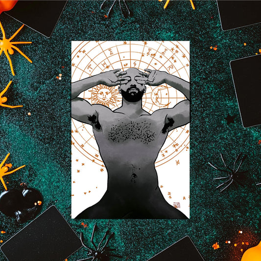 The Seer | gay halloween giftcard queer postcard art male nude