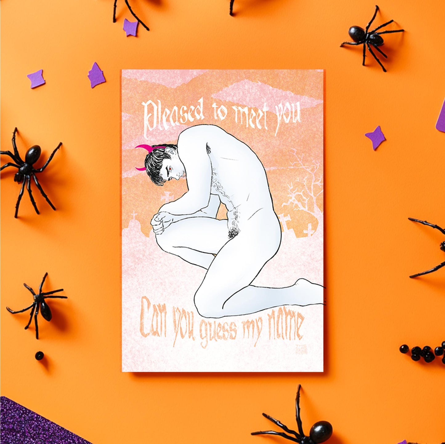 Pleased To Meet You | gay halloween giftcard queer postcard art male nude