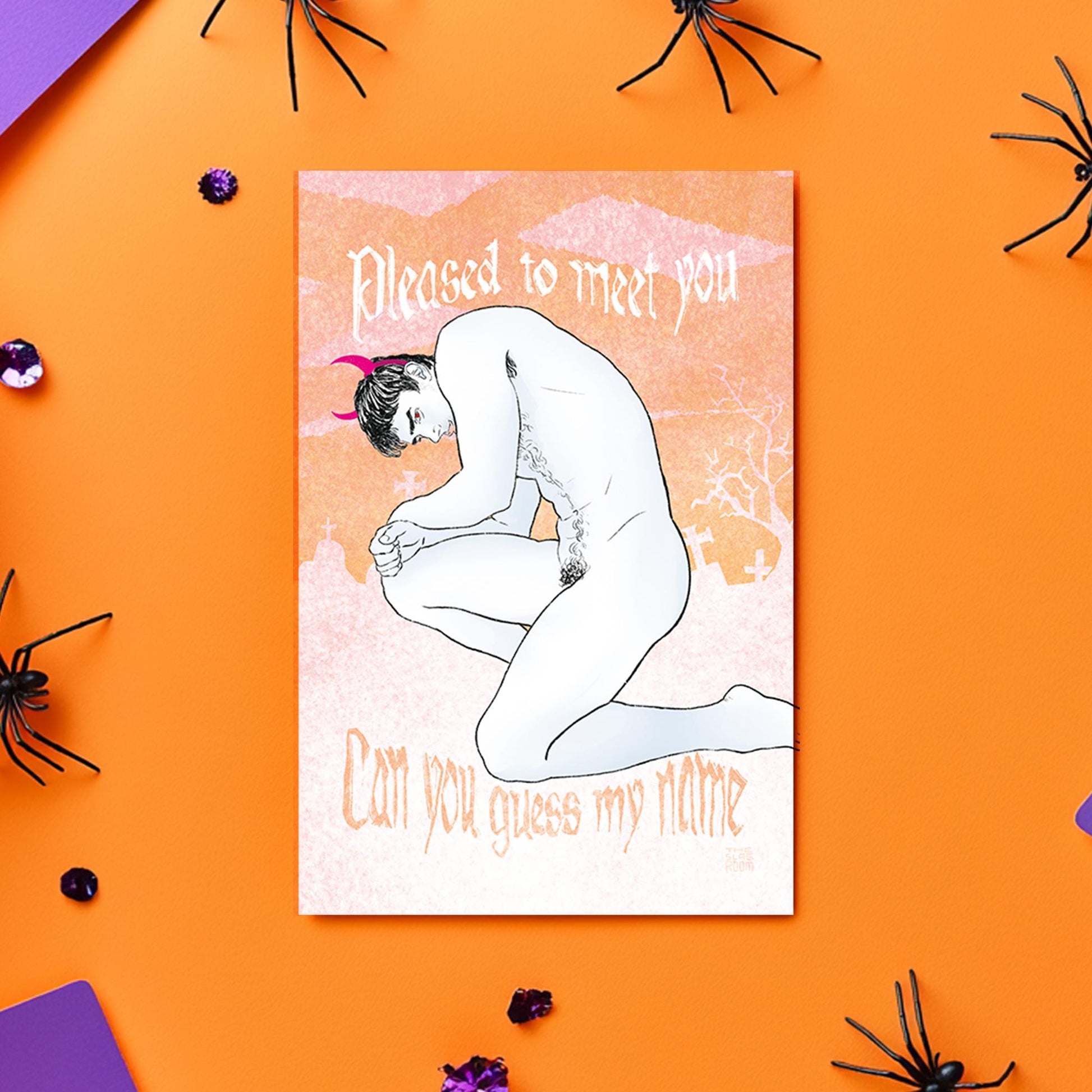 Pleased To Meet You | gay halloween giftcard queer postcard art male nude