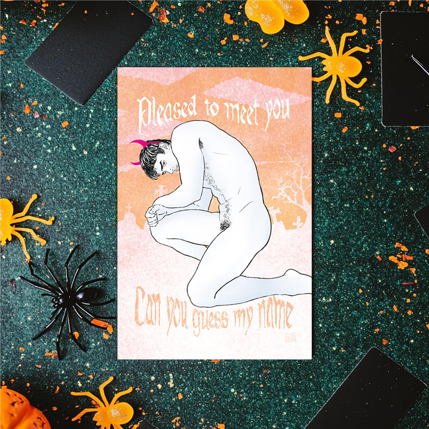 Pleased To Meet You | gay halloween giftcard queer postcard art male nude