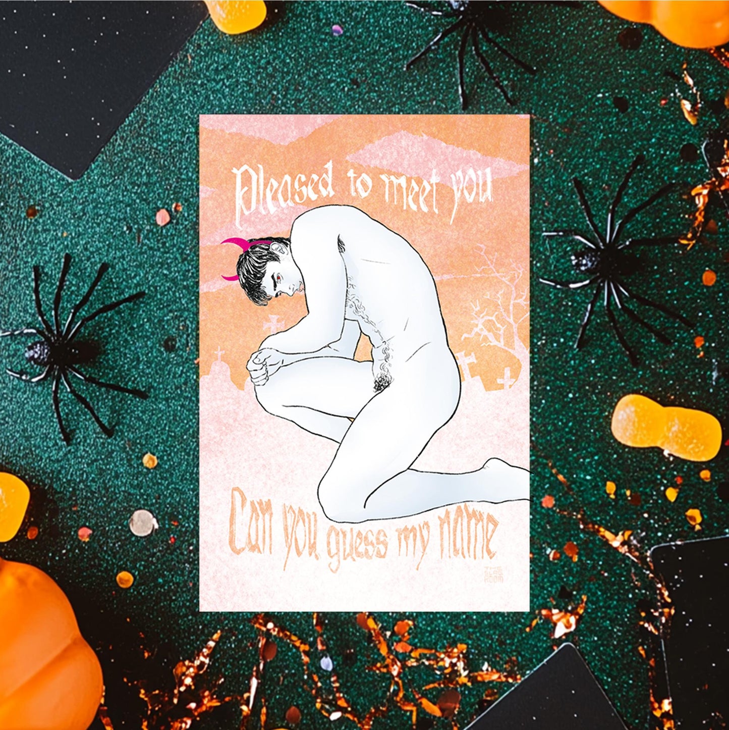 Pleased To Meet You | gay halloween giftcard queer postcard art male nude